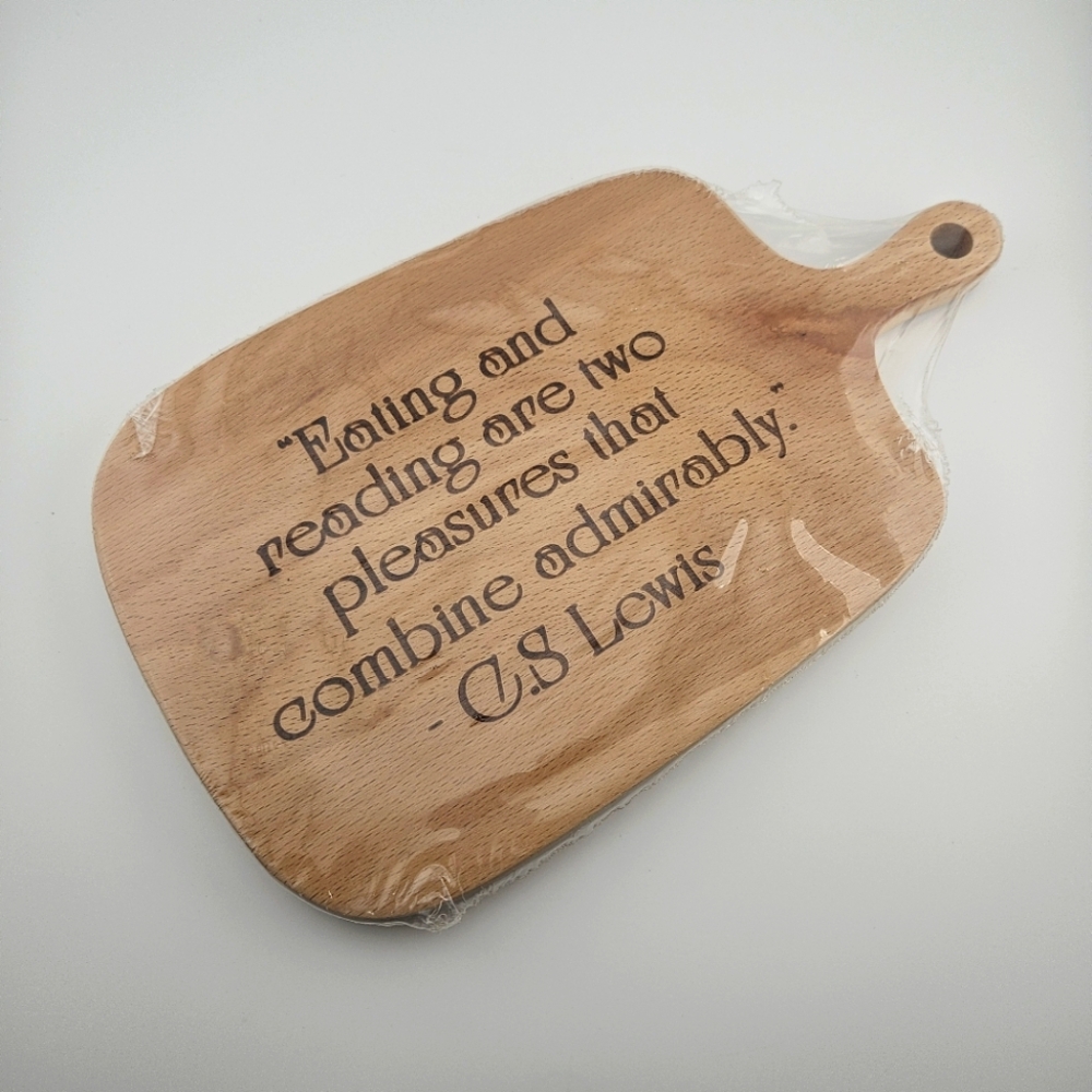 NEW Light Wood Paddle Serving Board with Engraved Quote by C.S Lewis